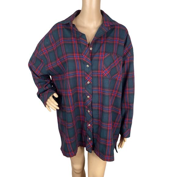 Lovers and Friends Gela Green Red Plaid Flannel Boyfriend Button Down Shirt M - Picture 5 of 10